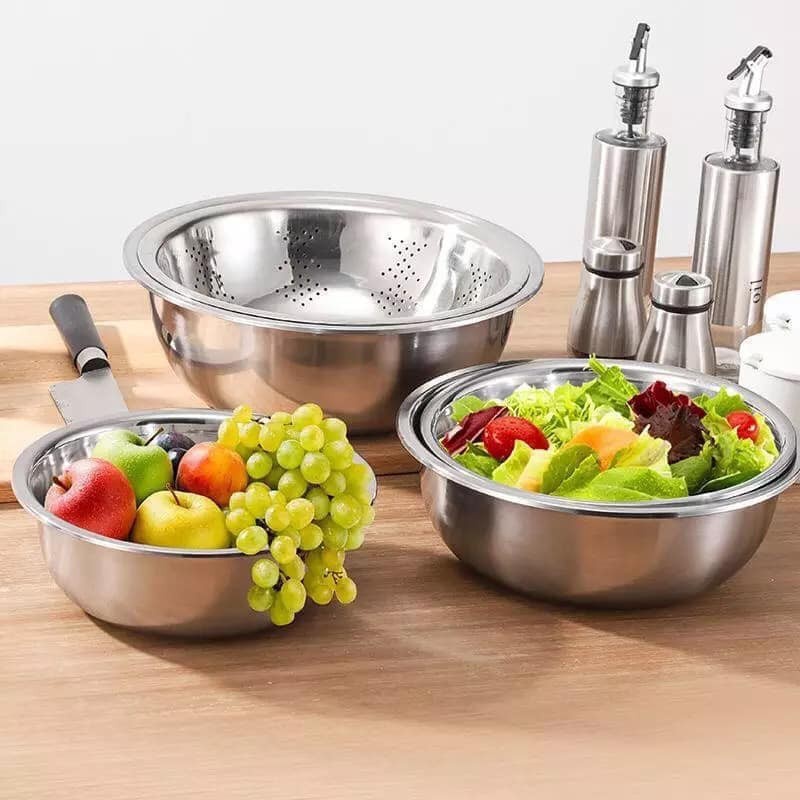 Bộ thau rổ inox nhà bếp 5 món bằng inox đủ kích cỡ