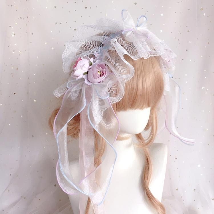 Băng đô ren thêu hoa phong cách lolita xinh xắn