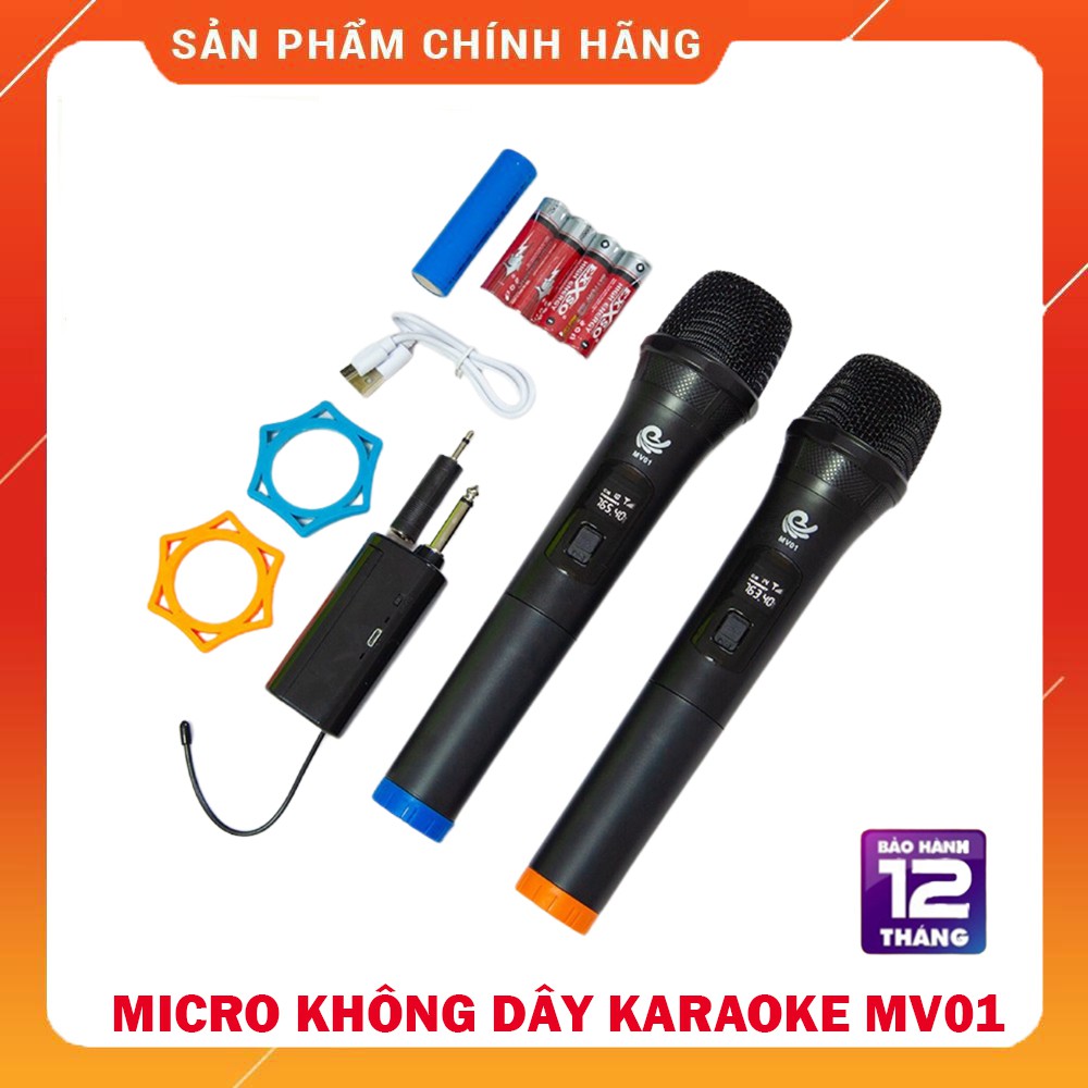 Bộ 2 Micro không dây MV-01/ MV-02 Karaoke chuyên loa kéo, Amply - BH 12 Tháng