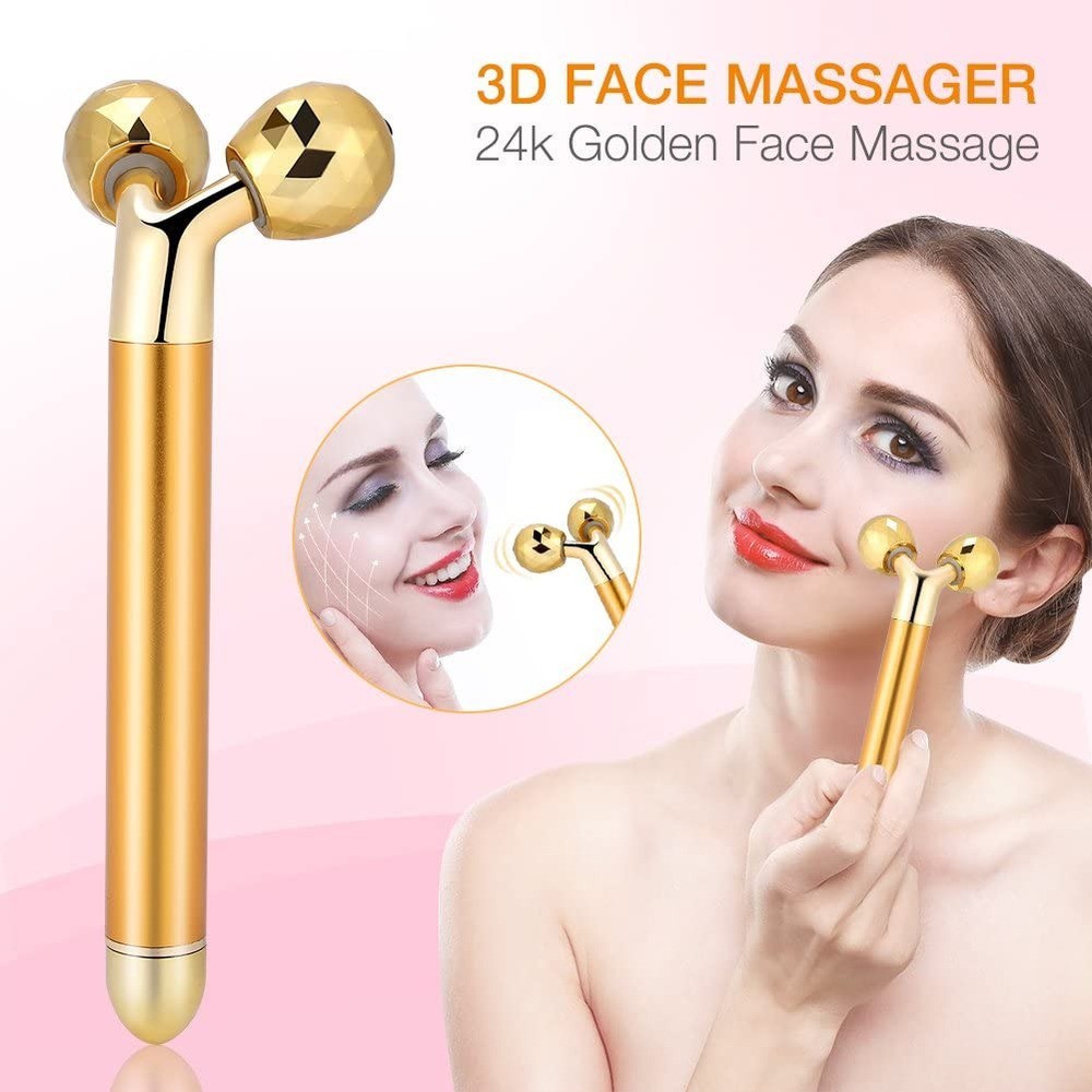 Rung tần số cao 24K Golden 3D Roller Nhồi mỡ Cellulite Giảm béo Nâng cơ mặt Máy mát xa Magic Energy Stick Beauty Bar