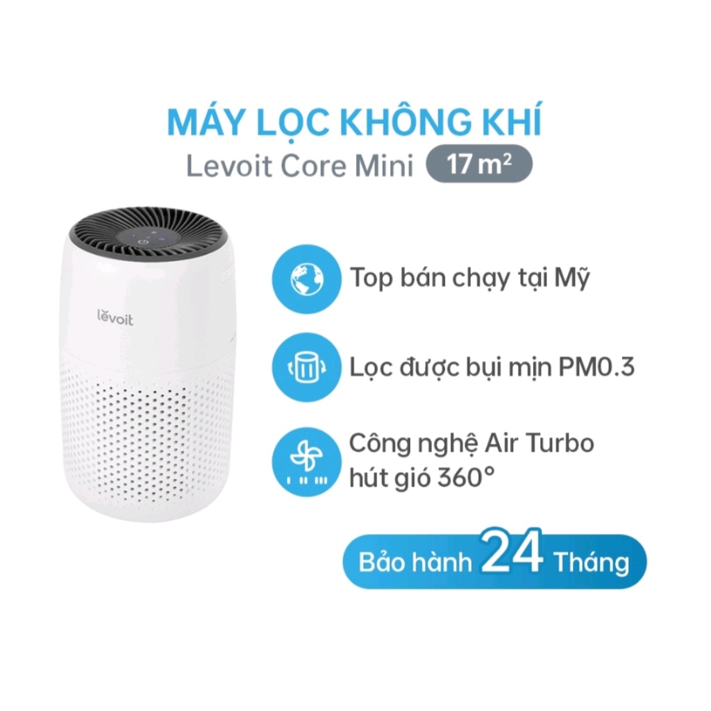Máy Lọc Không Khí Levoit Core Mini - Bộ lọc 3 lớp, True HEPA, màu trắng, kích thước 264x164x164mm