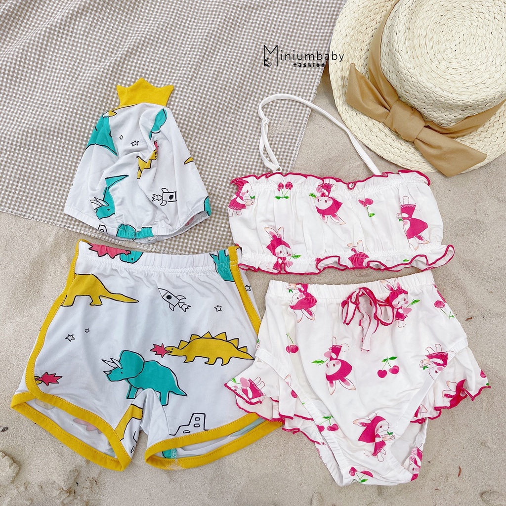 Bộ đồ bơi cho bé trai, bé gái từ 1-8 tuổi, bikini đi biển cho bé hình khủng long,cà rốt, thỏ dễ thương miniumbabyfashion