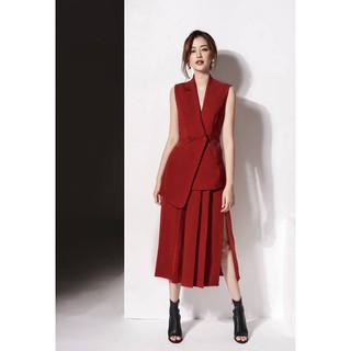 sét áo váy kiểu áo vest và chân váy dài xẻ tà
