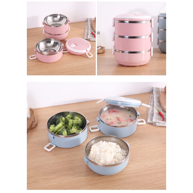 Cặp lồng giữ nhiệt 3 tầng tiền lợi, kiểu dáng sang trọng, lớp inox 304 chống gỉ, an toàn vệ sinh