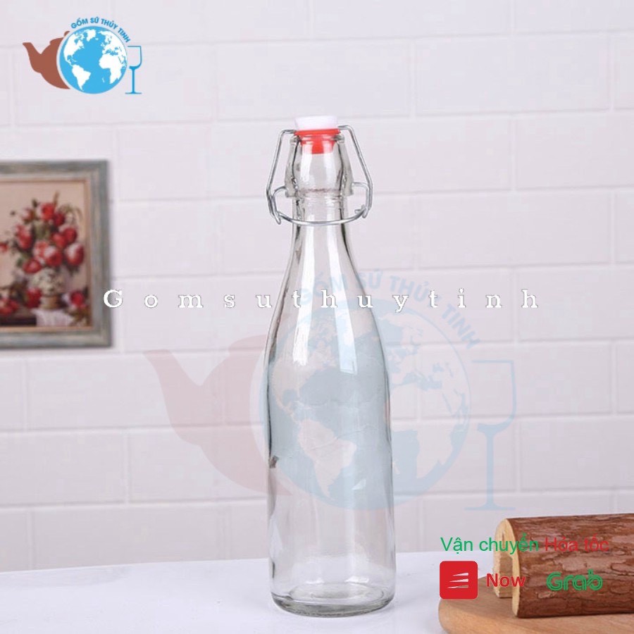 Chai thủy tinh nắp gài nhựa/ Bình thủy tinh nắp gài nhựa 1000ml cao cấp