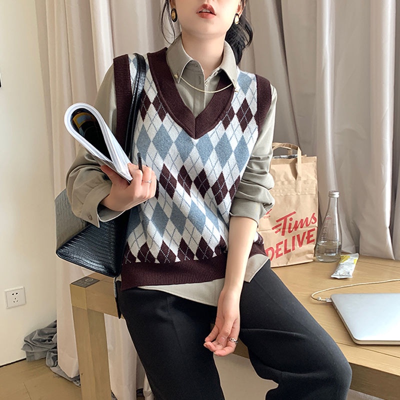 Áo Sweater Không Tay Cổ Chữ V Thời Trang Hàn Quốc