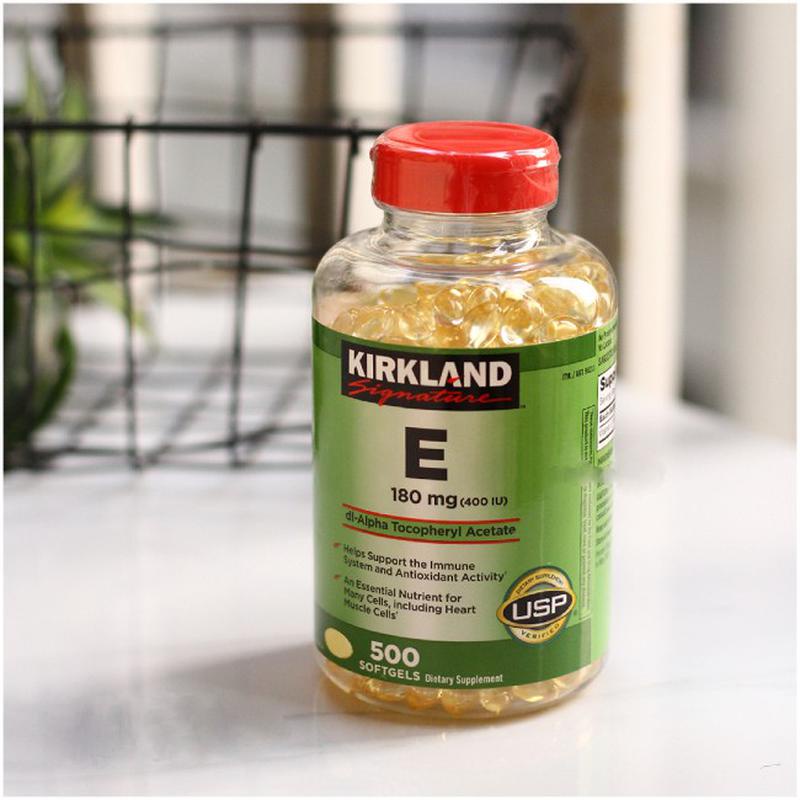 Vitamin E 400 IU Kirkland Signature hộp 500 viên 180mg, Nắp đỏ