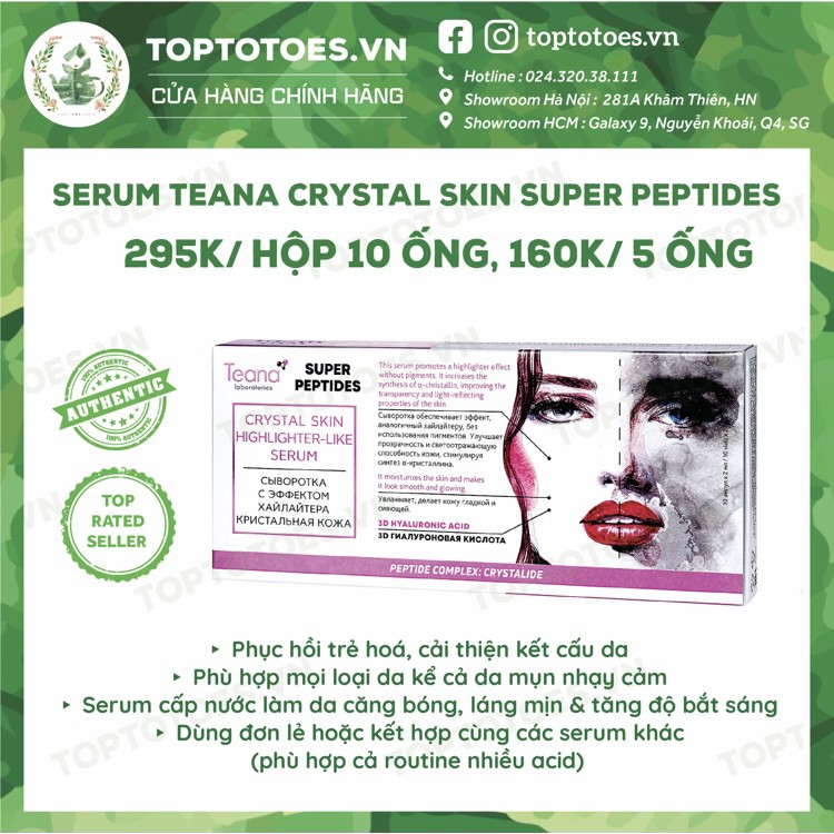 Serum Teana Super Peptides Crystal Skin làm căng bóng da, dưỡng ẩm