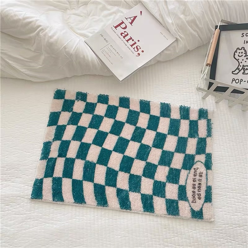 Thảm chùi chân kẻ ô, thảm chùi lông cừu phòng khách - Décor nhà Sò