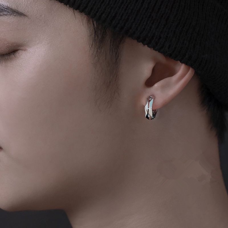 Khuyên Tai Hình Học Ba Chiều Bằng Thép Không Gỉ Phong Cách Hip Hop Mới Cho Nam