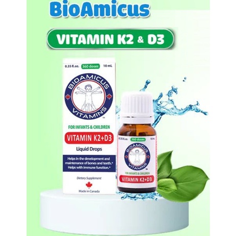 Vitamin D3/K2+D3 Bioamicus tăng cường hấp thu Calciums giúp phát triển xương/răng ở trẻ  - Herbaby