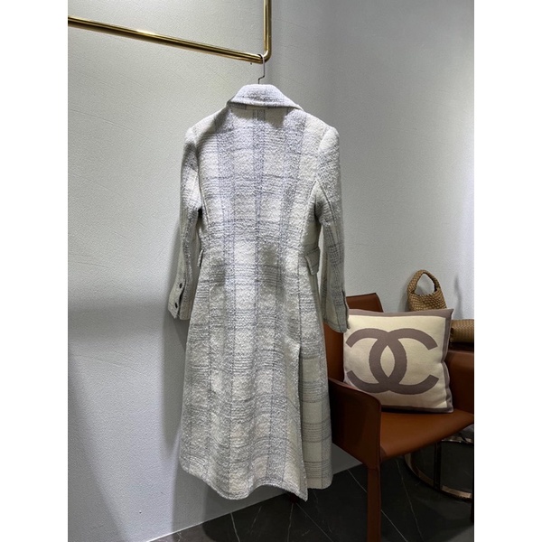 Áo khoác dạ dáng dài cổ vest hoạ tiết kẻ thương hiệu Eenk cao cấp