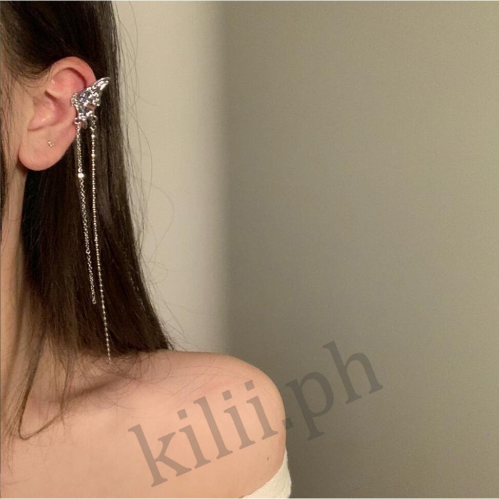 Kilii Khuyên Tai Dạng Kẹp Hình Bướm Tua Rua Không Xương Không Cần Xỏ Lỗ Cho Nữ