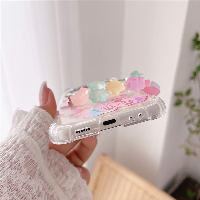 Ốp Điện Thoại Mềm Trong Suốt Chống Sốc In Hình Gấu Hoạt Hình Kèm Dây Đeo Cho Samsung Galaxy Z Flip 3 5G