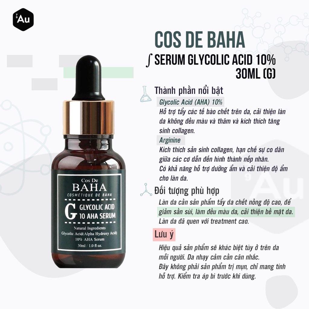 Cos De BAHA | Serum Tẩy Tế Bào Chết với Glycolic Acid 10% 30ML