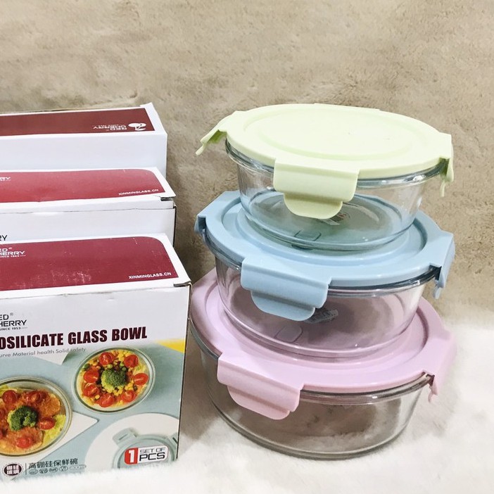 Hộp Cơm Canh Thủy Tinh Tròn Nắp Đậy Chống Tràn Sử Dụng Trong Lò Vi Sóng