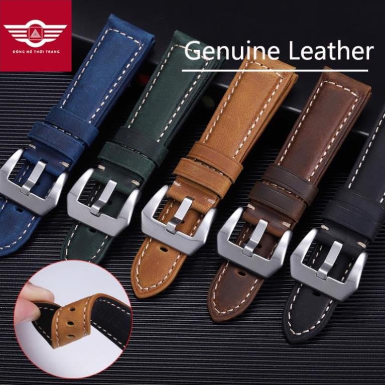 Dây đồng hồ da bò kiểu da lộn chỉ nổi size 20mm 22mm phù hợp cho mọi loại đồng hồ