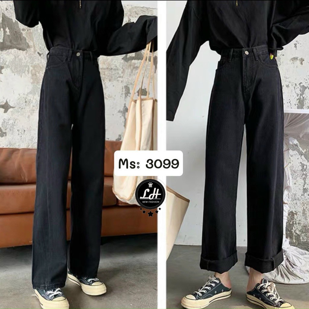 Quần baggy jean ống suông đen Ms 4099