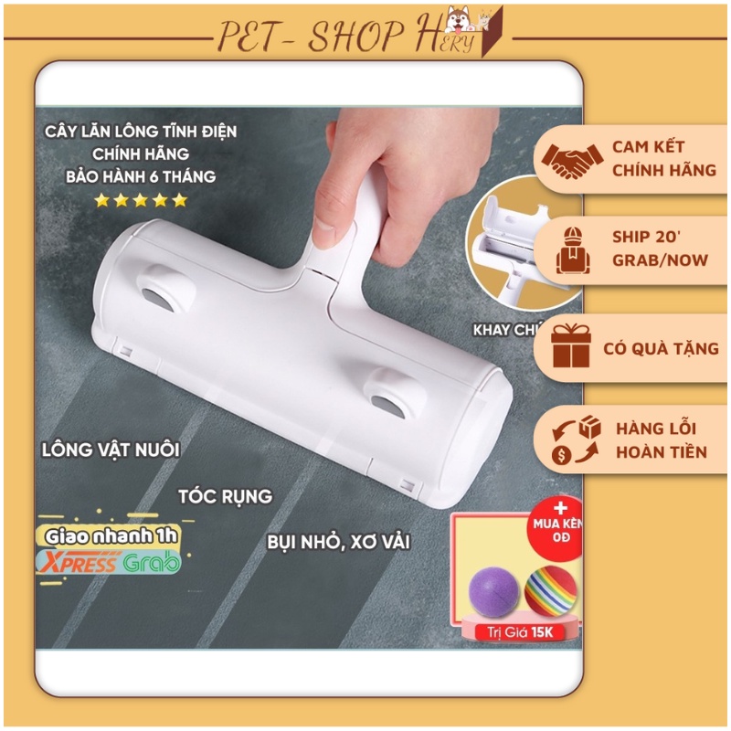 Cây lăn lông chó mèo - Lăn tĩnh điện hút lông thú cưng làm sạch giường chăn đệm - Hery Pet