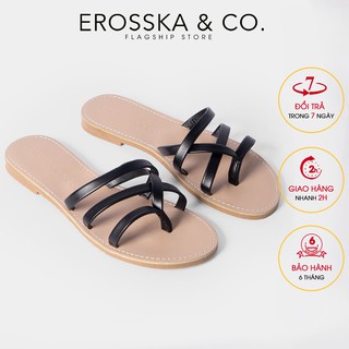 Dép đi biển thời trang Erosska 2021 thiết kế phối dây màu đen _ DE031