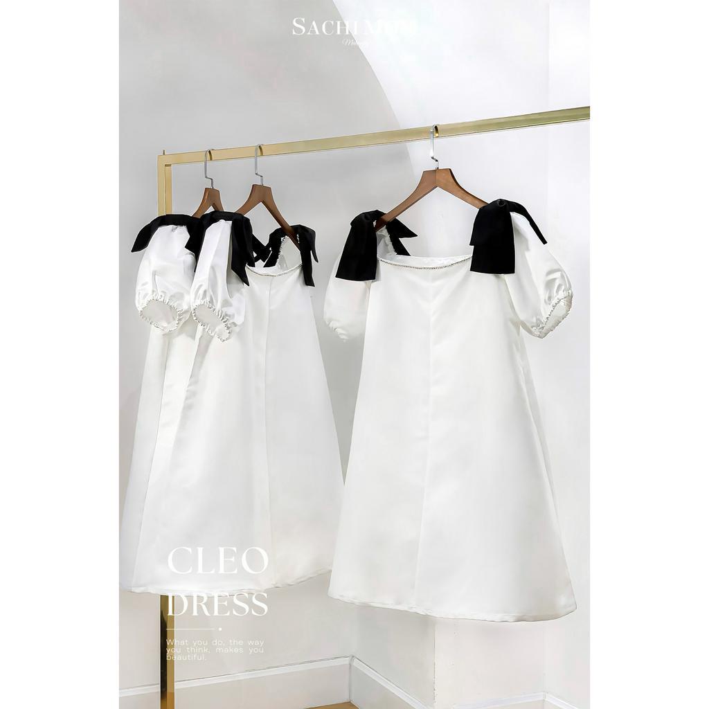 SACHIMOM - Đầm bầu tiểu thư tay phồng đính nơ vải tafta cao cấp CLEO DRESS