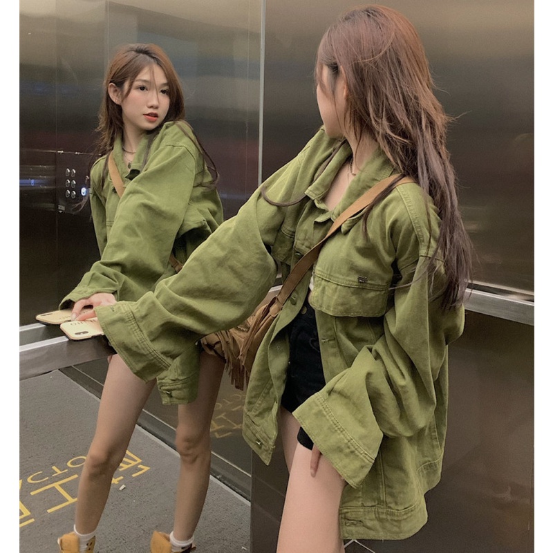 Áo Khoác Denim Dáng Rộng Thời Trang Mùa Thu Cá Tính Cho Nữ