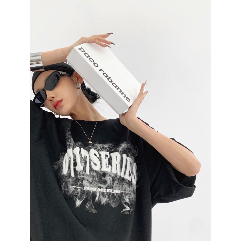 COZOK Áo Thun Tay Ngắn Dáng Rộng In Hình Bọt Biển Thời Trang