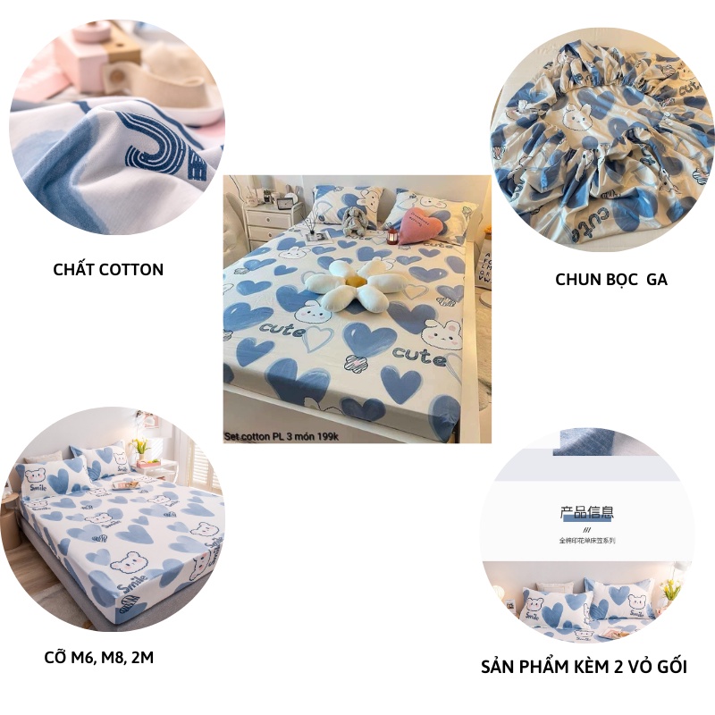 Bộ ga gối cotton chất mềm mát pony mẫu tim xanh mẫu mới hot 2022 Xiaomimi PVN22737
