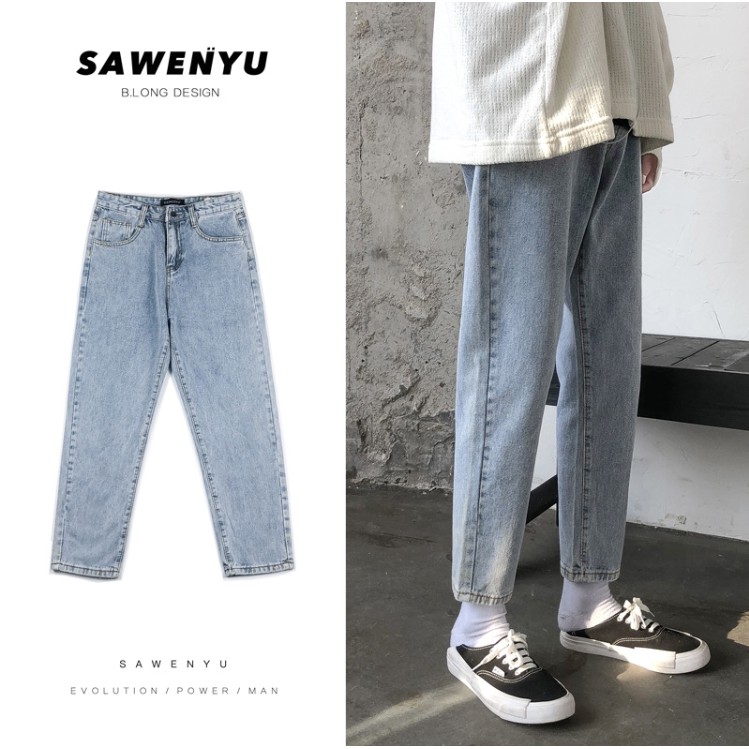 Quần Jean Baggy Nam chất đẹp ống Rộng Màu Xanh Nhạt  Unisex Hot 2021-B002