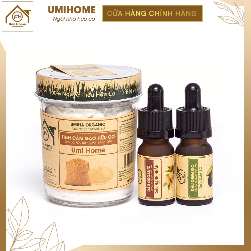 Đắp mặt nạ dưỡng da và chống lão hoá da với Dầu Hạnh nhân (10ml) và bột Cám Gạo Umihome | Tặng dầu Quả bơ (10ml)