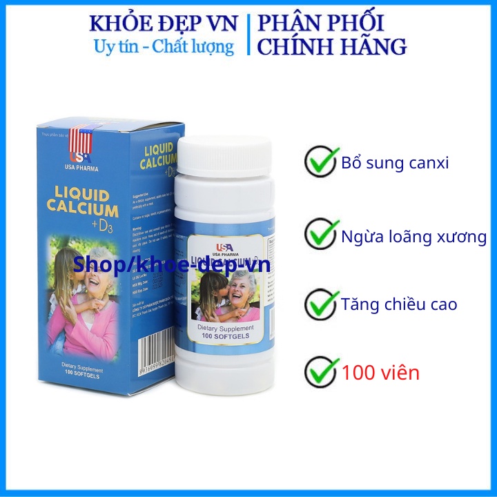 Viên uống bổ sung canxi Liquid Calcium D3 giúp chắc khỏe xương, phát triển chiều cao chai 100 viên