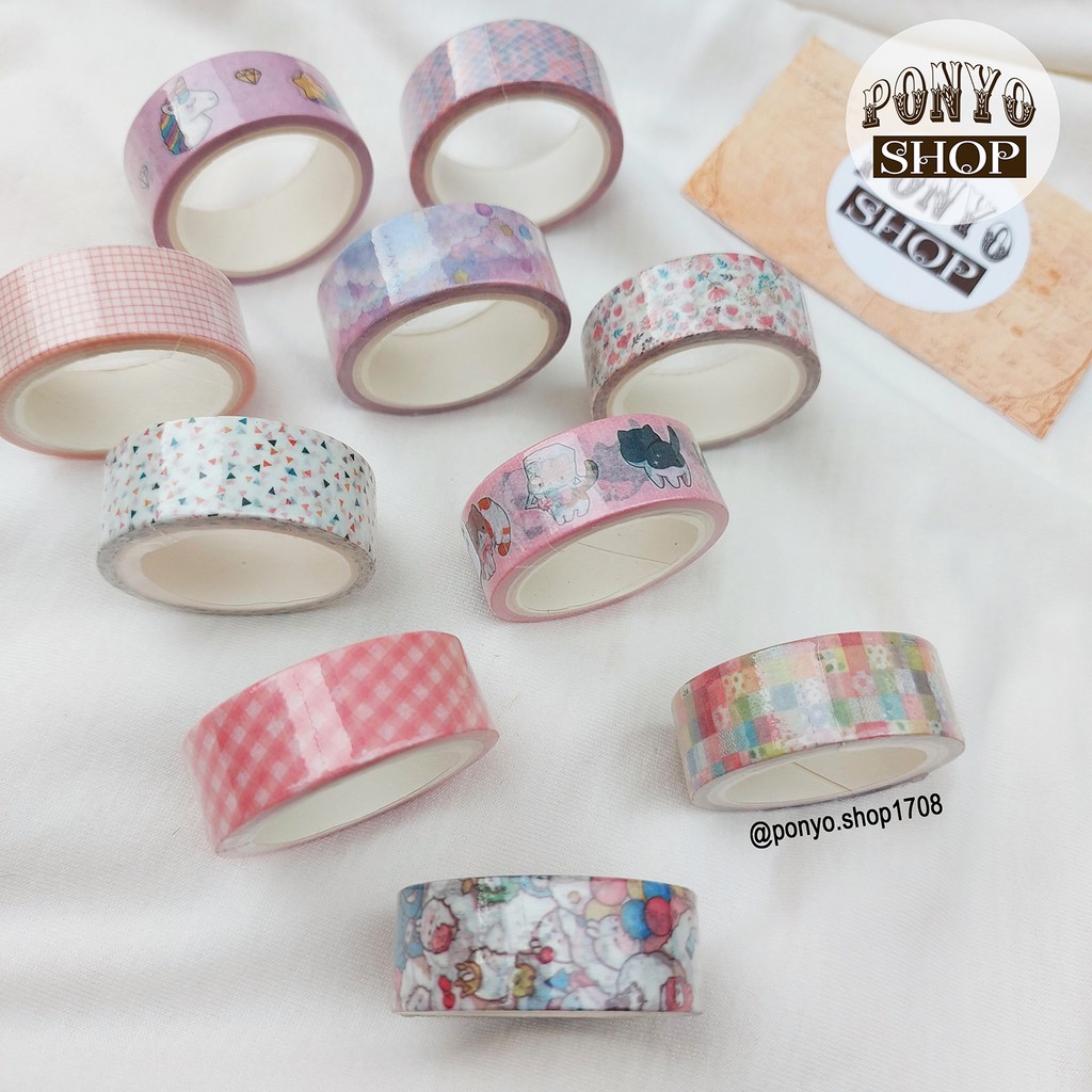 Băng dính washi tape lẻ - Chủ đề Unicorn &amp; Pattern