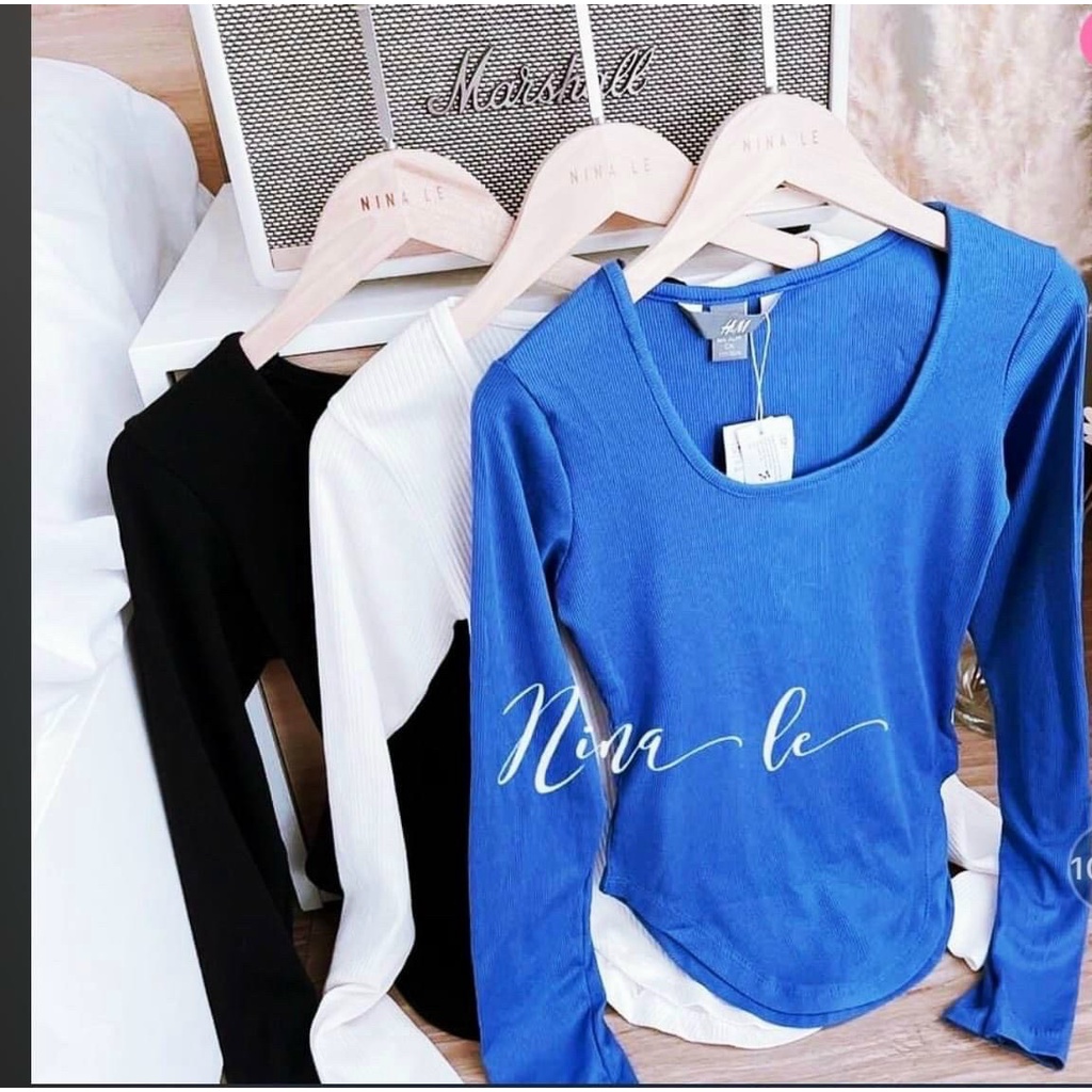 Áo quảng châu cổ U tay dài vạt bầu trơn cực hot , chất gân tăm mềm mịn ( ảnh thật )