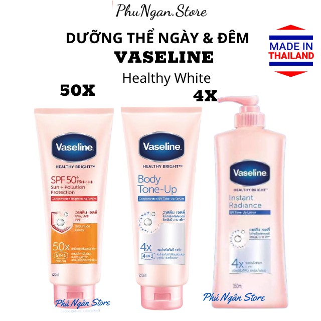 [Hàng siêu thị Thái]Cặp sữa dưỡng thể Vaseline 50x và Vaseline 4x Thái Lan dưỡng trắng da ngày và đêm