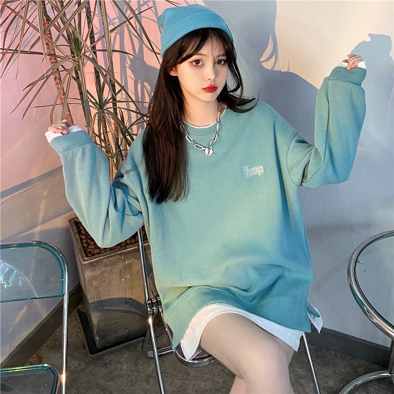SUXI Áo Sweater Tay Dài Dáng Rộng Màu Sắc Đơn Giản Dễ Phối Đồ Thời Trang Xuân Thu Cho Nữ