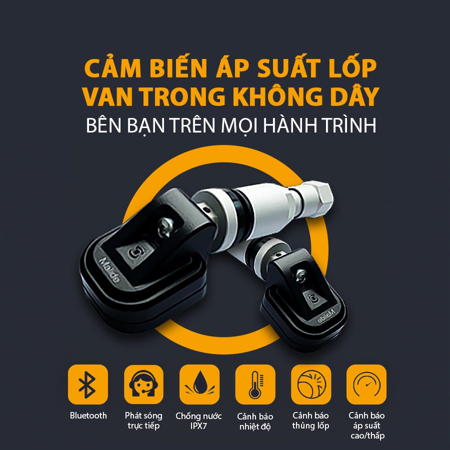 [CHÍNH HÃNG] Cảm biến áp suất lốp van trong Malide cao cấp kết nối APP điện thoại độc quyền - Model MLDB02