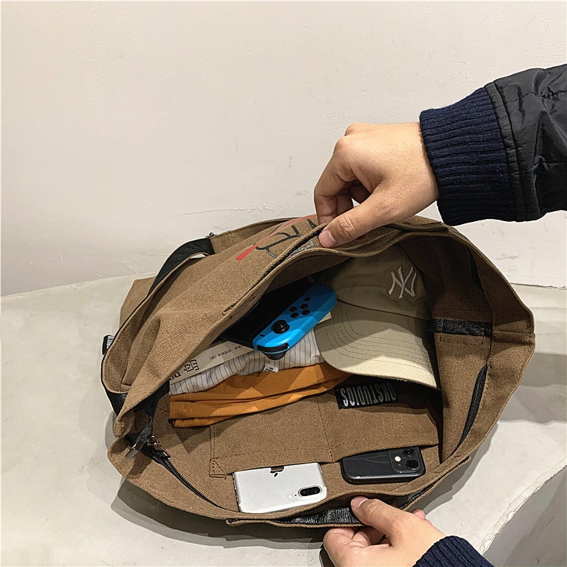 Túi Tote Nosmoking túi vải canvas có khóa miệng ngăn phụ bên trong thời trang phong cách đường phố cá tính