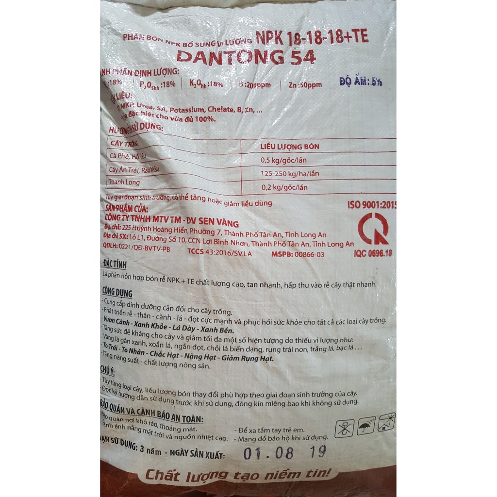 Phân bón NPK 18.18.18 + TE - Túi Zip 1Kg