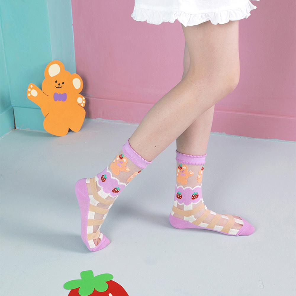 AROMA Tất Lưới Thoáng Khí Họa Tiết Gấu Dễ Thương Cho Nữ