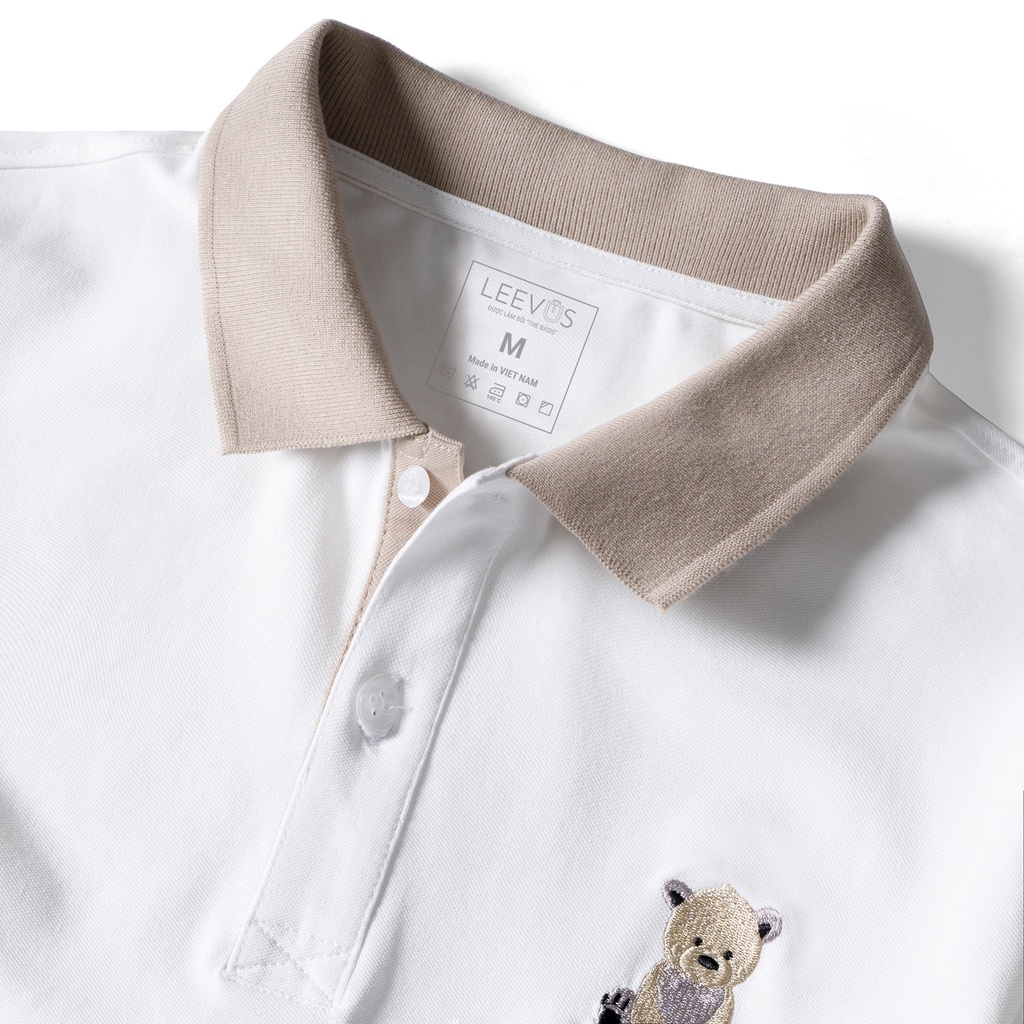 Áo polo nam LEEVUS họa tiết thêu gấu sắc nét, trẻ trung chất liệu CVC cá sấu Basis APL211