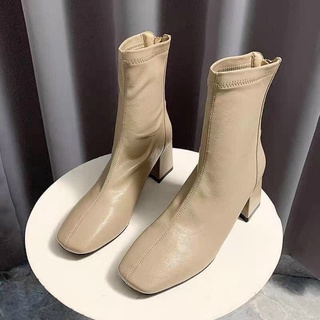 Bốt da nữ 5p, boots lửng da trơn cao cấp