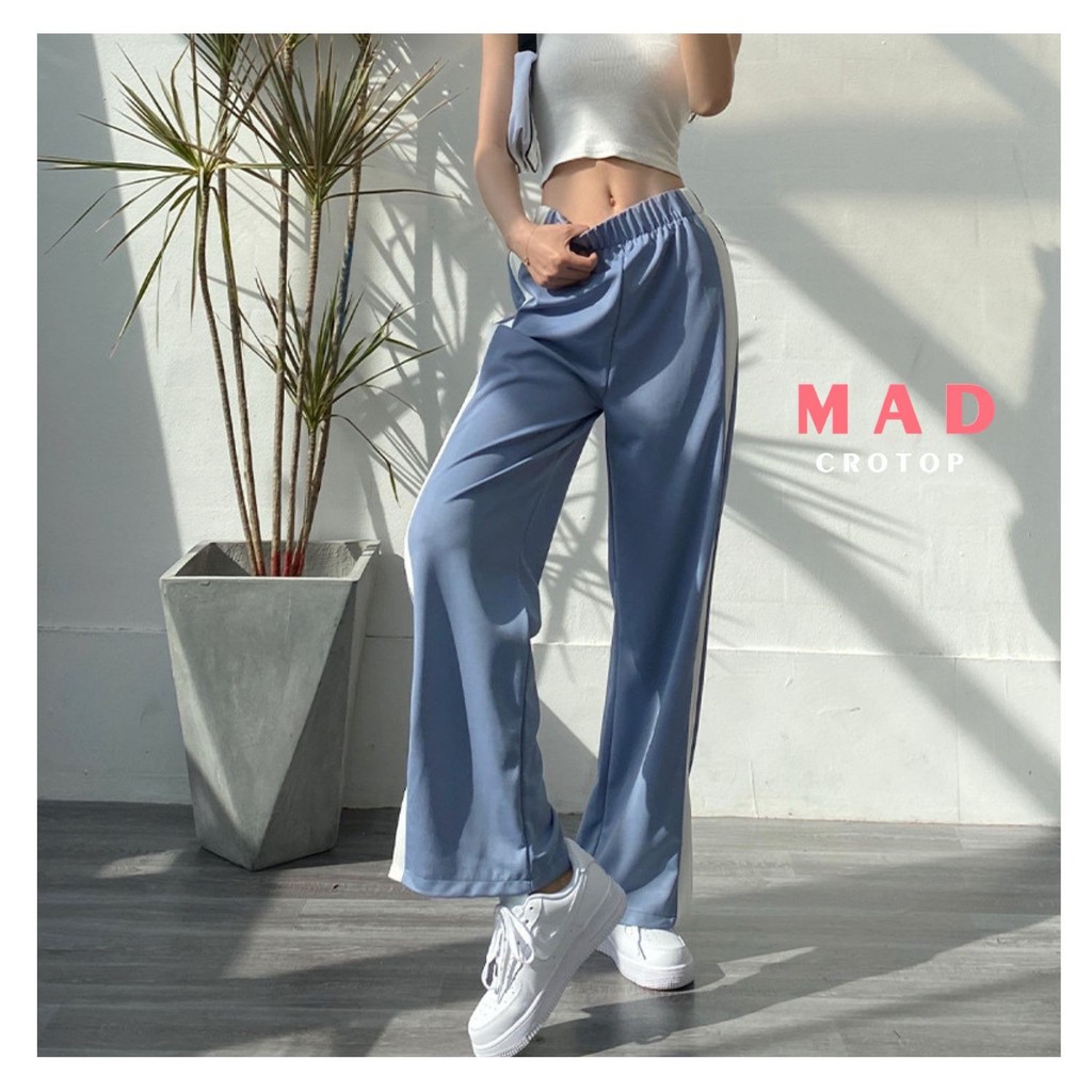 Quần Ống Rộng Thể Thao Sọc Trắng Bên Hông Xẻ Tà Mùa Hè Nữ MadCrotop QRM100 | BigBuy360 - bigbuy360.vn