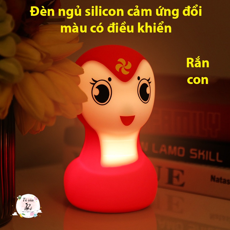 Đèn ngủ silicon cảm ứng đổi màu hình Rắn con có điều khiển từ xa Bảo hành 1 đổi 1 Quà tặng đẹp