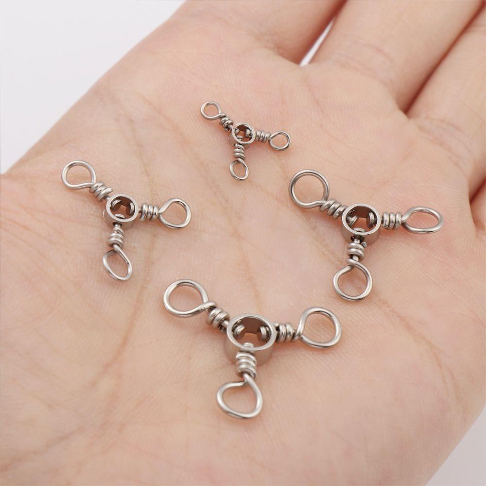 LETTER 50Pcs Hot Three Way Bearing Swivel Splitter Fishhook Connector T-shape Fishing Swivels Bearing Barrel Srolling Trident Durable Cross Line
