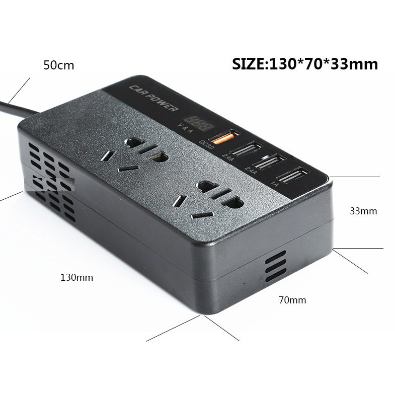 Bộ chuyển điện 12v thành 4 USB và 2 ổ cắm 220v 150w