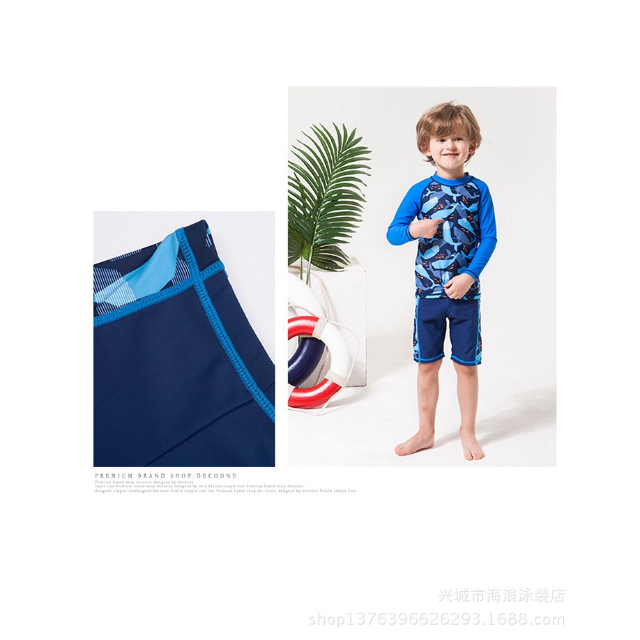 Đồ bơi bé trai hình cá màu xanh size 15-32kg