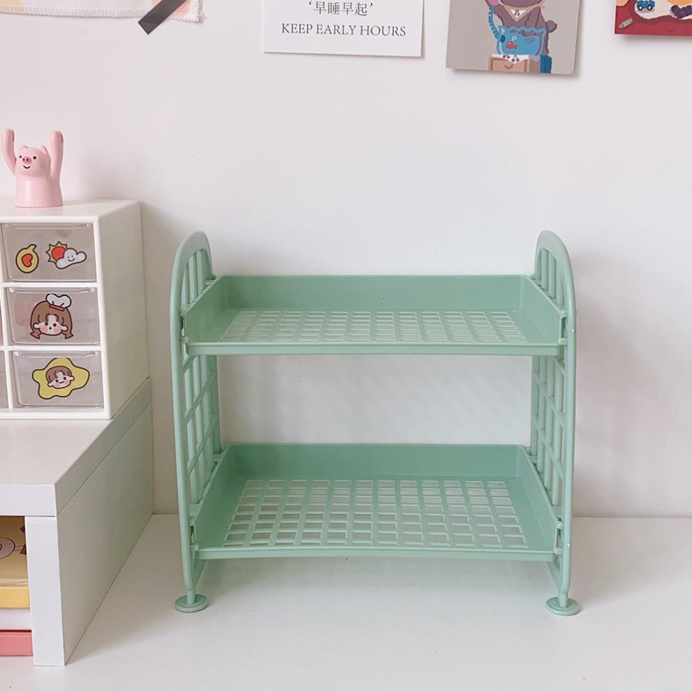 Kệ nhựa mini 2 tầng để đồ dùng học tập trang trí bàn học phong cách Hàn Quốc dành cho cô gái dễ thương ins lyanWN
