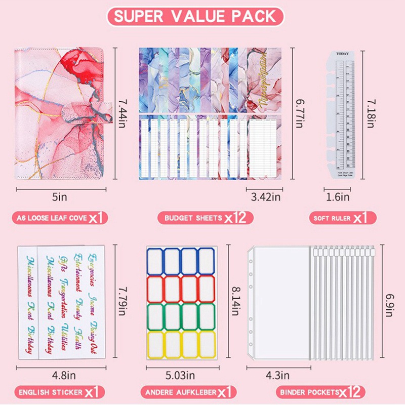 Túi Đựng Tài Liệu / Tiền Tài Liệu Khổ A6 Họa Tiết Vân Đá Cẩm Thạch Nhiều Màu Sắc Có Khóa Kéo Cho Budget Binde