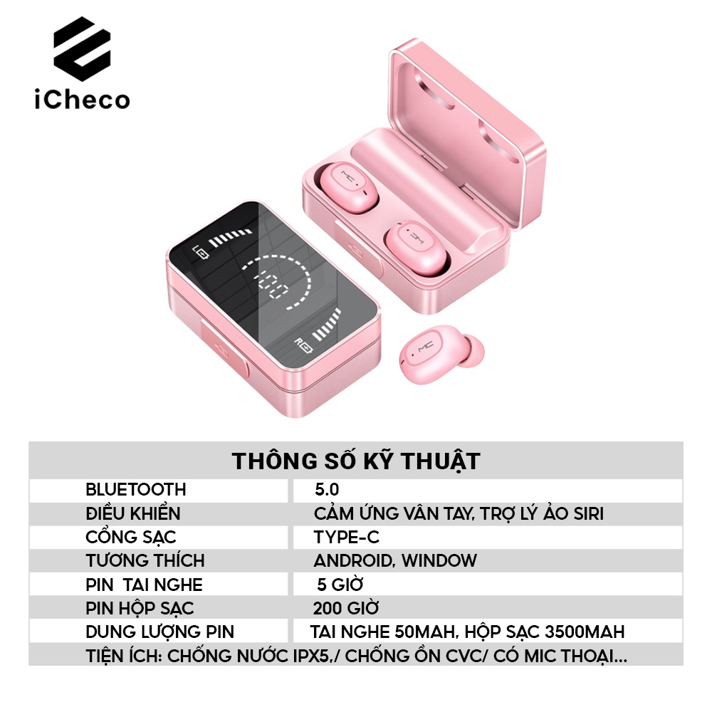 Tai nghe bluetooth không dây ICHECO T05 nhét tai true wireless chống nước màn hình led