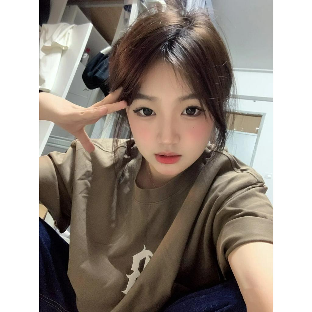 Ethelgirl Áo Thun unisex Dáng Rộng Tay Cộc In Họa Tiết Cổ Điển Phong Cách Hàn Quốc